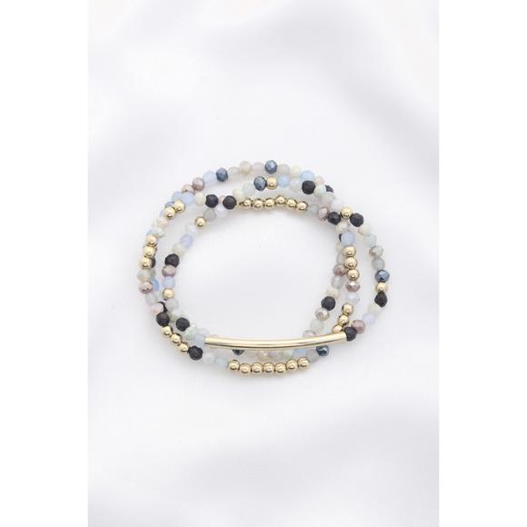 Rachell`s Boutique Jewelry - 3 Row Glass Bead Stretch Bracelet